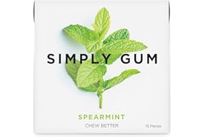 Simply Gum | Spearmint | Plant- Based Chewing Gum | Pack of Six (90 Pieces Total) | Synthetic Plastic Free + Aspartame Free + non GMO