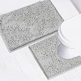AINAHYVA Bathroom Rugs Chenille Bath mat 2 Piece Set, Super Absorbent, Strong PVC Non Slip Backing, Bath mats for Bathroom, Plush Shaggy, Thick, Machine Washable, Bathtub, Toilet.(Light Grey)