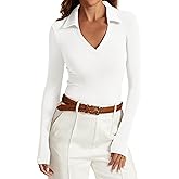 iGENJUN Womens Long Sleeve V Neck Polo Shirts Business Casual Collared Work Top Slim Fitted Basic 2025 Fall Shirt