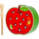 STOBOK Magnetic Apple Toy, Wooden Montessori Fine Motor Skills Toys, Funny Catch Insect Game for Kids Boys Girls Gifts Early Educational Learning Toys