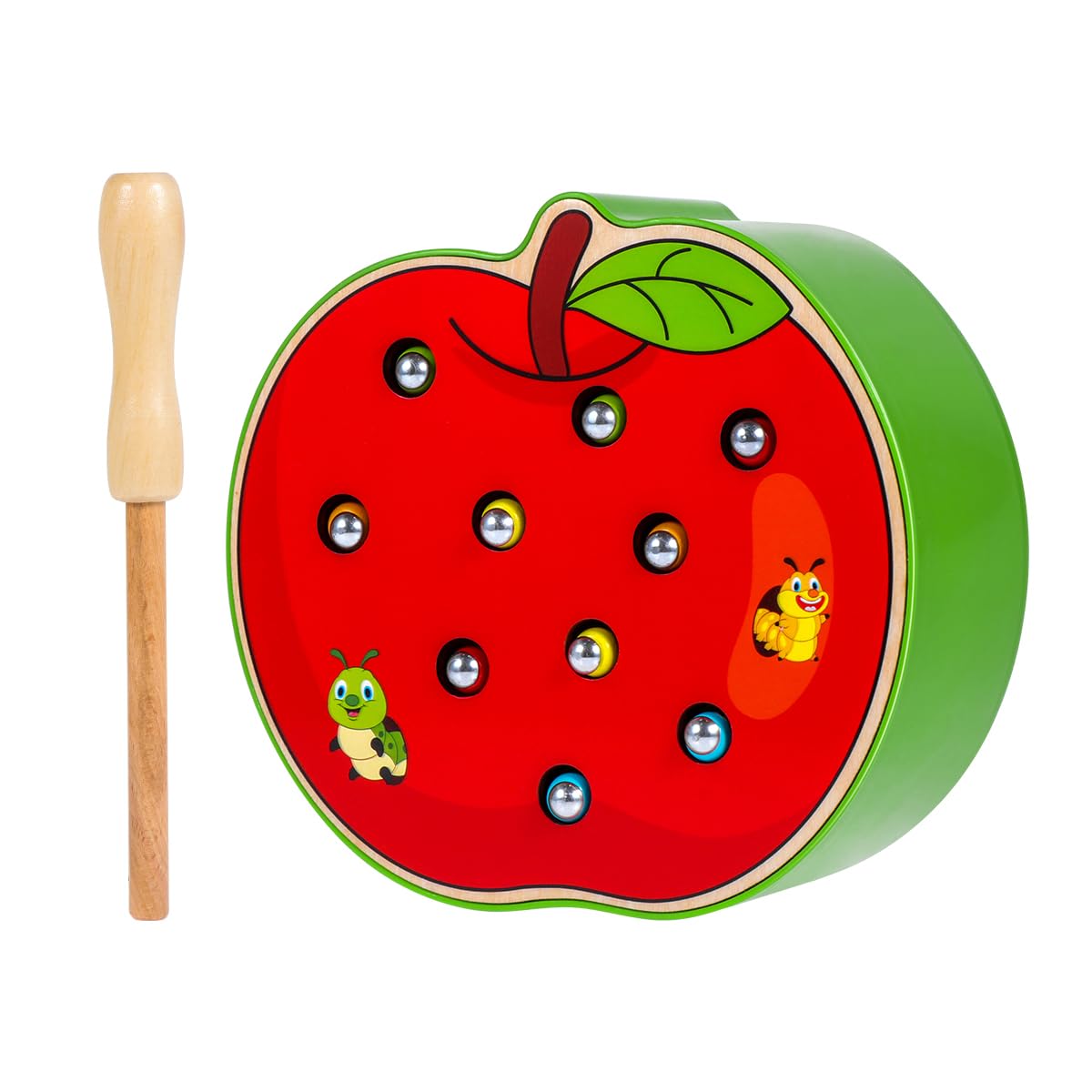 Photo 1 of STOBOK Wooden Montessori Toys, Magnetic Fine Motor Skills Learning Toys, Early Educational Catch Insect Game for Kids Toddlers Gifts, Funny Apple Shaped