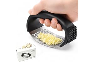 Garlic Press Equipped with Soft Ergonomic Handle, Easy to Crush Garlic, Easy to Clean, and Rust-Resistant, Upgrade Black
