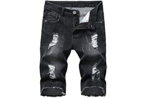 DOINLINE Men's Distressed Jean Shorts Casual Ripped Summer Denim Short Pants with Pockets