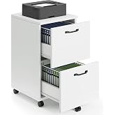 DUMOS 2 Drawer Rolling File Cabinet, Small Wood Filing Cabinet, White | for A4, Letter-Size Documents, Printer Stand for Home Office, Under Desk Storage with Lockable Wheels, Office Organizer