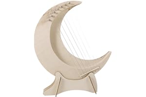 HONITANO 7-string Wooden Lyre Harp Moon Shaped Handheld Harp for Beginners Base Stand Portable Musical Instrument for Learnin
