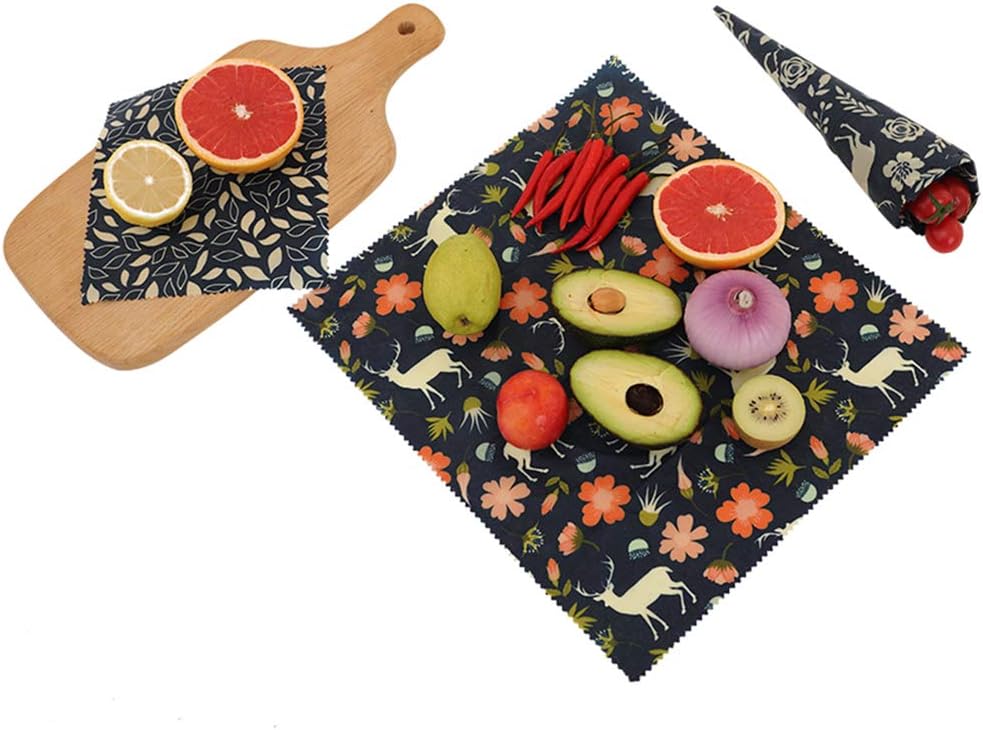 Reusable Beeswax Food Storage Wraps,Christmas Themed, 3 Piece Assorted Size Variety Pack (1 Small, 1 Medium, 1 Large) - Organic, Sustainable & Washable - Plastic Free & Biodegradable