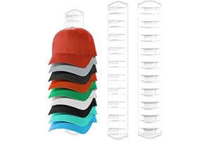 MSKEI Hat Organizer for Baseball Caps on the Wall, Adhesive Hanging Hat Storage Rack, Ball Cap Hooks Display, Vertical Hat Hanger Holder for Door and Closet, Hold Up to 20 Hats, Clear, 2 Pack