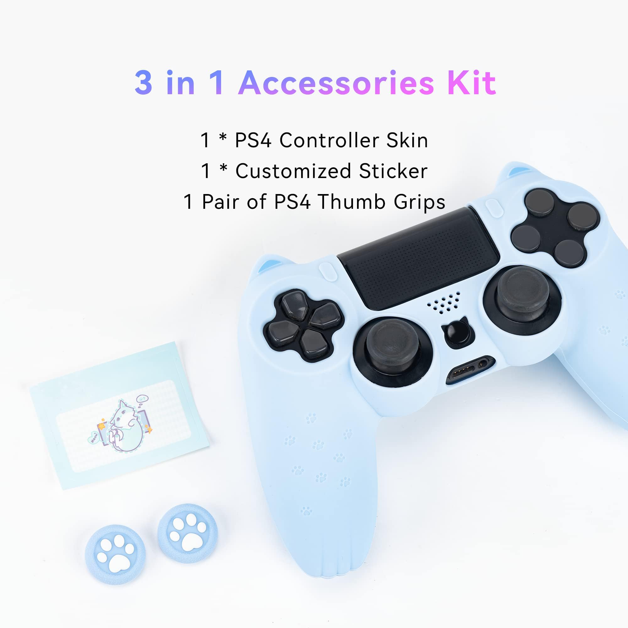 GeekShare Cat Paw Silicone Skin - Compatible with PlayStation4 Wireless Controller, Anti-Slip Protective Cover Case for Gaming Controllers (Blue)
