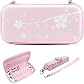 Mytrix Cute Carrying Case for Nintendo Switch/Switch 2/OLED/Lite, Portable Hard Shell Pouch for Switch Console Accessories Protective Travel Storage Bag for Switch with10 Game Card Slots, Pink Sakura