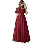 Ever-Pretty Sequin Formal Prom Dresses for Women Ruffle Sleeves Empire Waist A-Line Long Mother of Bride Dress 00904