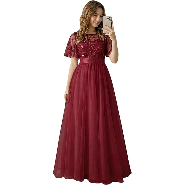 Amazon.com: Ever-Pretty Women's V Neck Evening Dresses Ruffles Sleeves  Sequin Empire Waist A-Line Maxi Formal Dresses Black US04 : Clothing, Shoes  & Jewelry