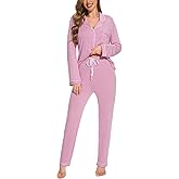 Yoolfine Button Up Pajamas for Women Long Sleeve Sleepwear Soft Loungewear Ladies Pjs Set XS-XXL