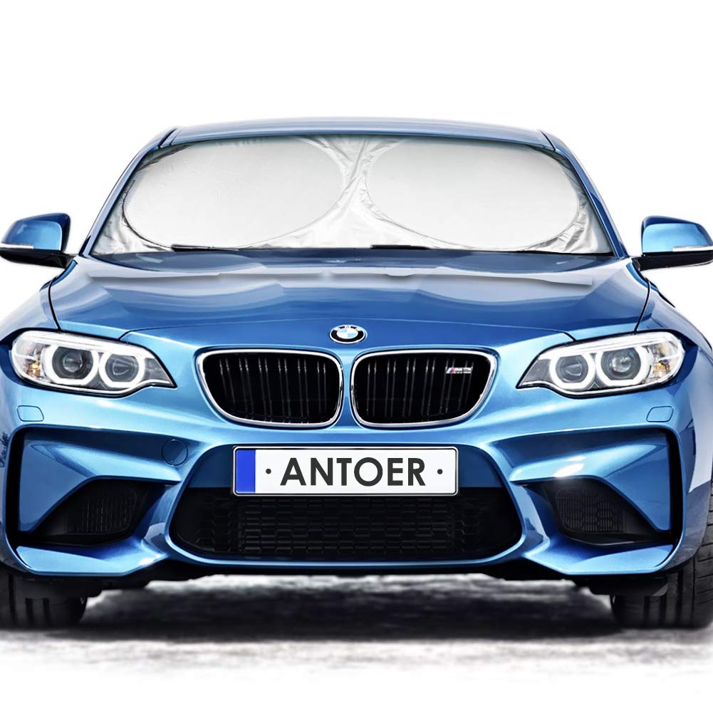 Windshield Sun Shade With 2 Ears For Maximum UV And Sun Protection -Foldable Sunshade For Car Windshield Will Keep Your Car Cooler- Easy To Use Windshield Sunshade 63\'\'x33.9\'\'