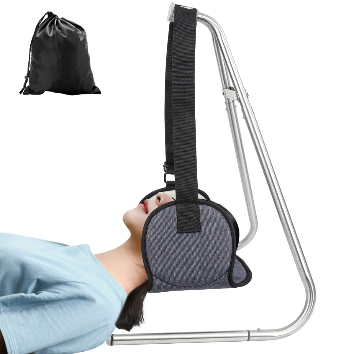 Toogel Head Relief Hammock with Detachable Stand, Shoulder and Neck Relaxer, Portable Cervical Traction Device with Stretcher Strap for Spine Decompression Includes Carry Bag