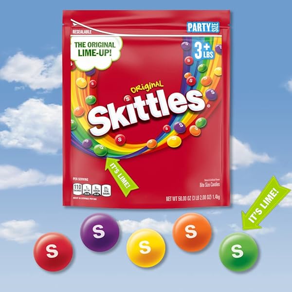 SKITTLES ORIGINAL CHEWY CANDY, PARTY SIZE, FOR CANDY BAGS AND PARTIES, 50 OZ RESEALABLE BULK BAG