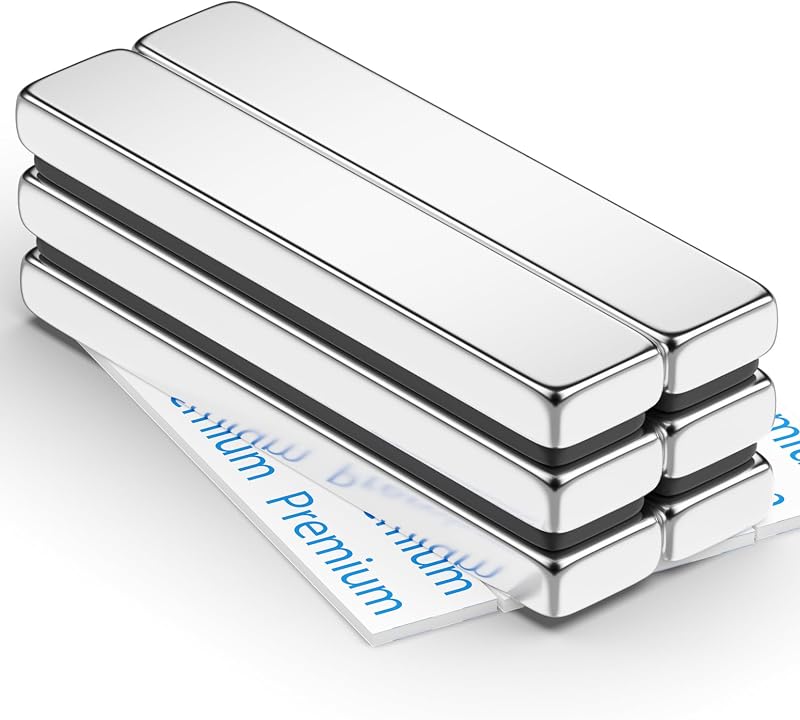FINDMAG Neodymium Magnets 6 Pack 60x10x5 mm Bar with Double-Sided Adhesive