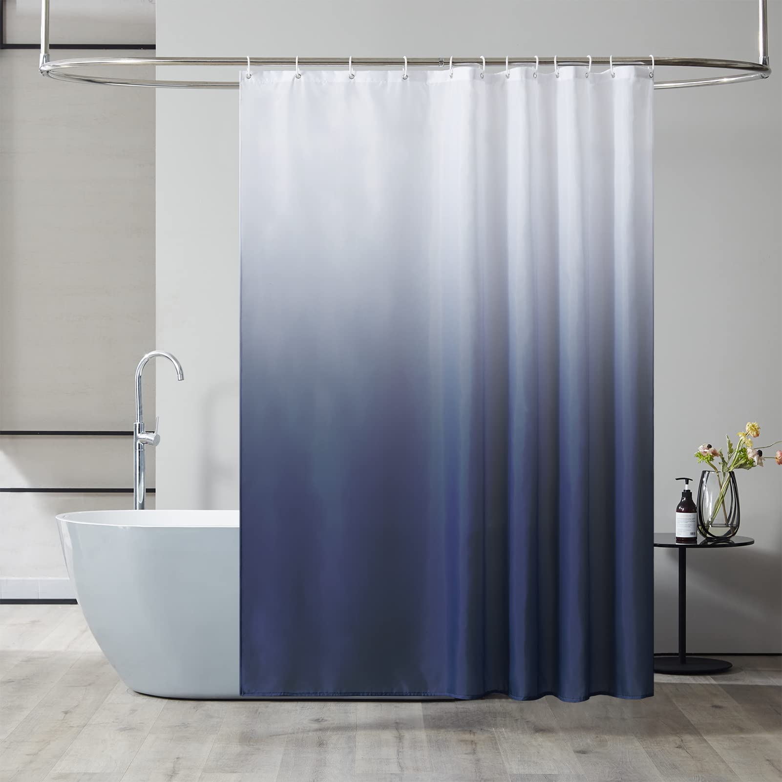 Furlinic Shower Curtain Mould Proof Polyester Fabric Wetroom White to Blue Bath Curtains 180x180cm Waterproof Mashine Washable with 12 Hooks for Bathroom 72x72 Inch.