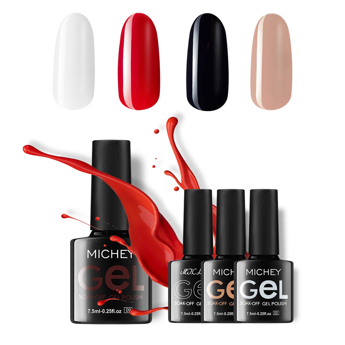 MICHEYGel UV Gel Nail Polish, pack of 4, Gel Nail Polish Kit, 0.25 fl oz