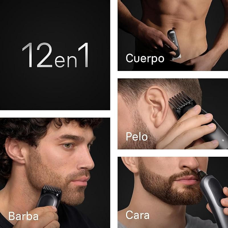 Braun All-In-One Series 7 AIO7545 Aparador, Kit de Styling 12in1 para Barba, Cabelo, Orelhas, Nariz e Corpo, 14 Comprimentos, 120 Min de Autonomia, Aparador de Cabelo Masculino Com Lâmina Ultra Afiada, Cinzento