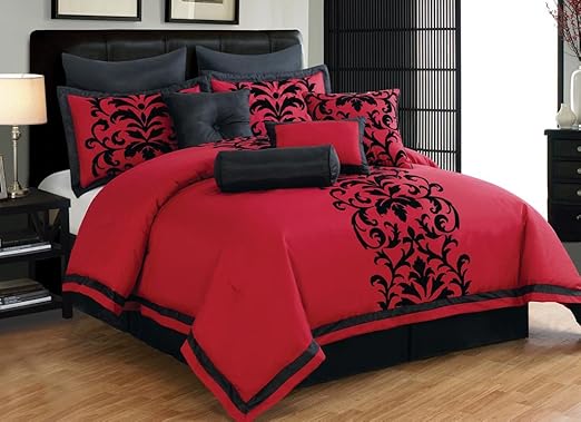 Amazon Com 10 Piece Cal King Dawson Black And Red Comforter Set