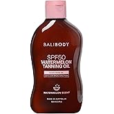 Bali Body Watermelon Tanning Oil SPF50 – Tanning Oil with SPF for Dark Glow Skin, Fast-Absorbing, Non-Greasy Formula, Hydrating, Travel Size, Cruelty-Free, Vegan Australian Made (100ml/3.4floz)
