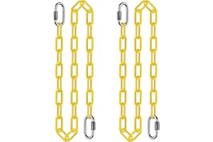 BENELABEL 2Pcs 60" Heavy Duty Hanging Chains with Carabiners 1000 LBs Capacity Swing Chain with Hooks Porch Swing Chains Yellow Coated Chain for Hammock, Tree Swing, Hanging Chair, Heavy Bags, Swing Chair