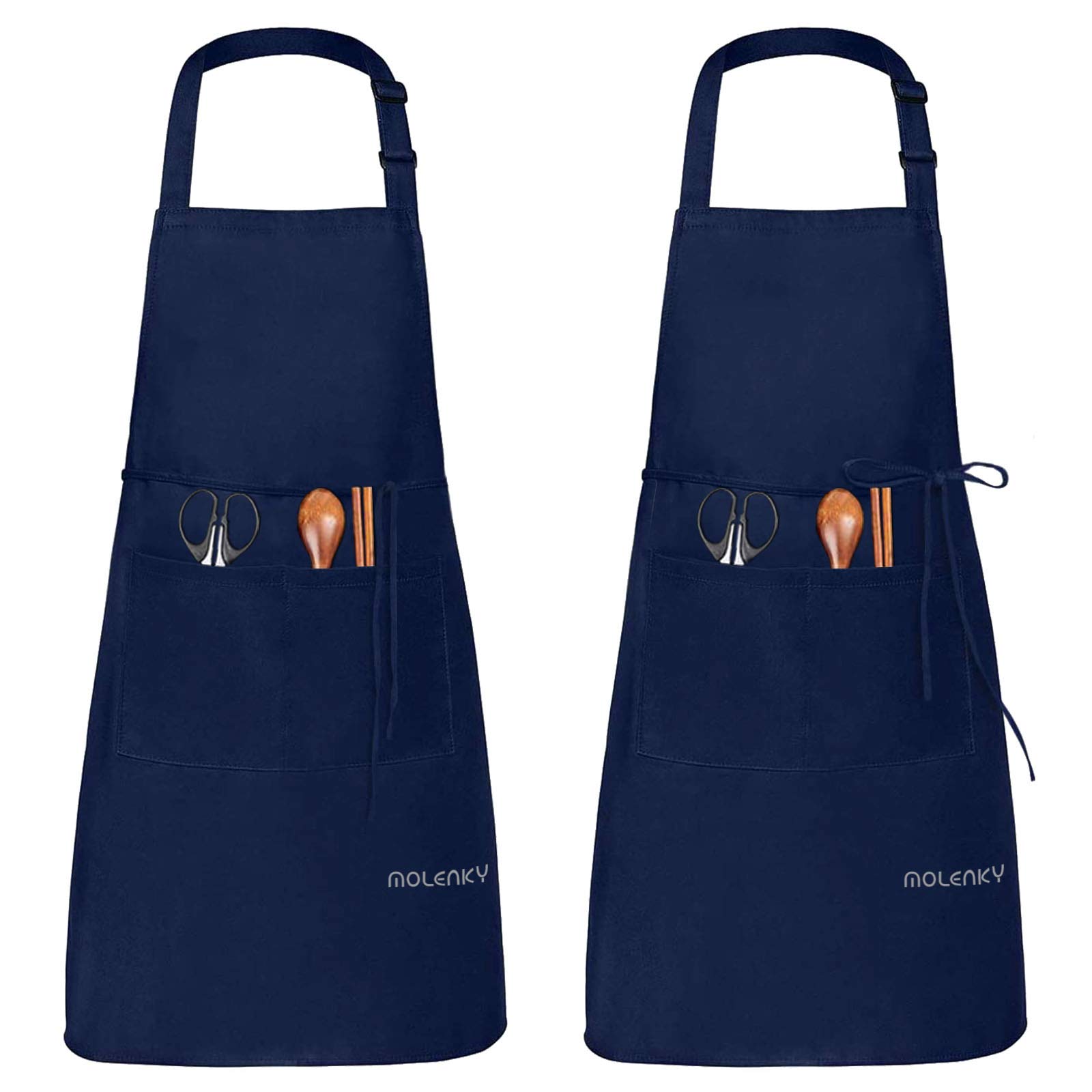 MOLENKY Apron, Adjustable Apron with 2 Large Pockets, 2PCS Cotton Chef Bib Apron set, Unisex Waterproof Professional Quality Cooking Apron for Kitchen Baking — image 1