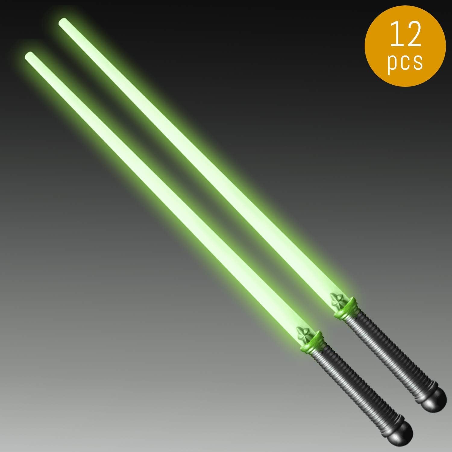 Lumistick LED Light Saber Sword | Lightsaber Glowing Swords Realistic Toy Expandable Spinning Ball - Green (12 Swords)