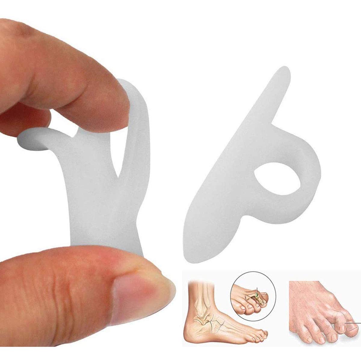 PEDIMEND™ Silicone Gel Hammer Toe Straightener - Toe Separators for Overlapping Toes - Stretches & Aligns Toes - Perfect for Hammer Toes/Crooked Toes/Claw Toe - Unisex - Foot Care (White - 5PAIR)