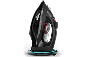 OMAIGA Cordless Iron for Clothes, 1500W Steam Iron with Non-Stick Ceramic Soleplate, Auto Shut Off, Self-Clean, Burst of Steam, Anti-calc, 3 Temperature Settings, 11.84oz Water Tank, Black