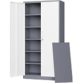 Letaya Metal Storage Cabinet with Lock Door, 71" Adjustable Shelf Steel Lockers for Office, Home,School,Garage Utility Tool Cabinet (2 Door-White&amp;Gray)