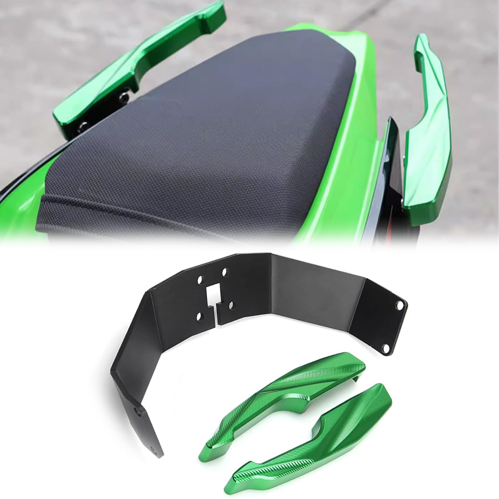 Photo 1 of for Ninja500 ninja500 ninja400 2024 2025 2026 New Accessories CNC Aluminum Alloy Rear Passenger Handrail Rear Spoiler Tail Finisher Passenger Handrail (Green)