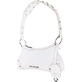 True Religion Horseshoe Shoulder Bag, Zip-Top Mini Handbag with Gold Hardware and Signature Lining, White