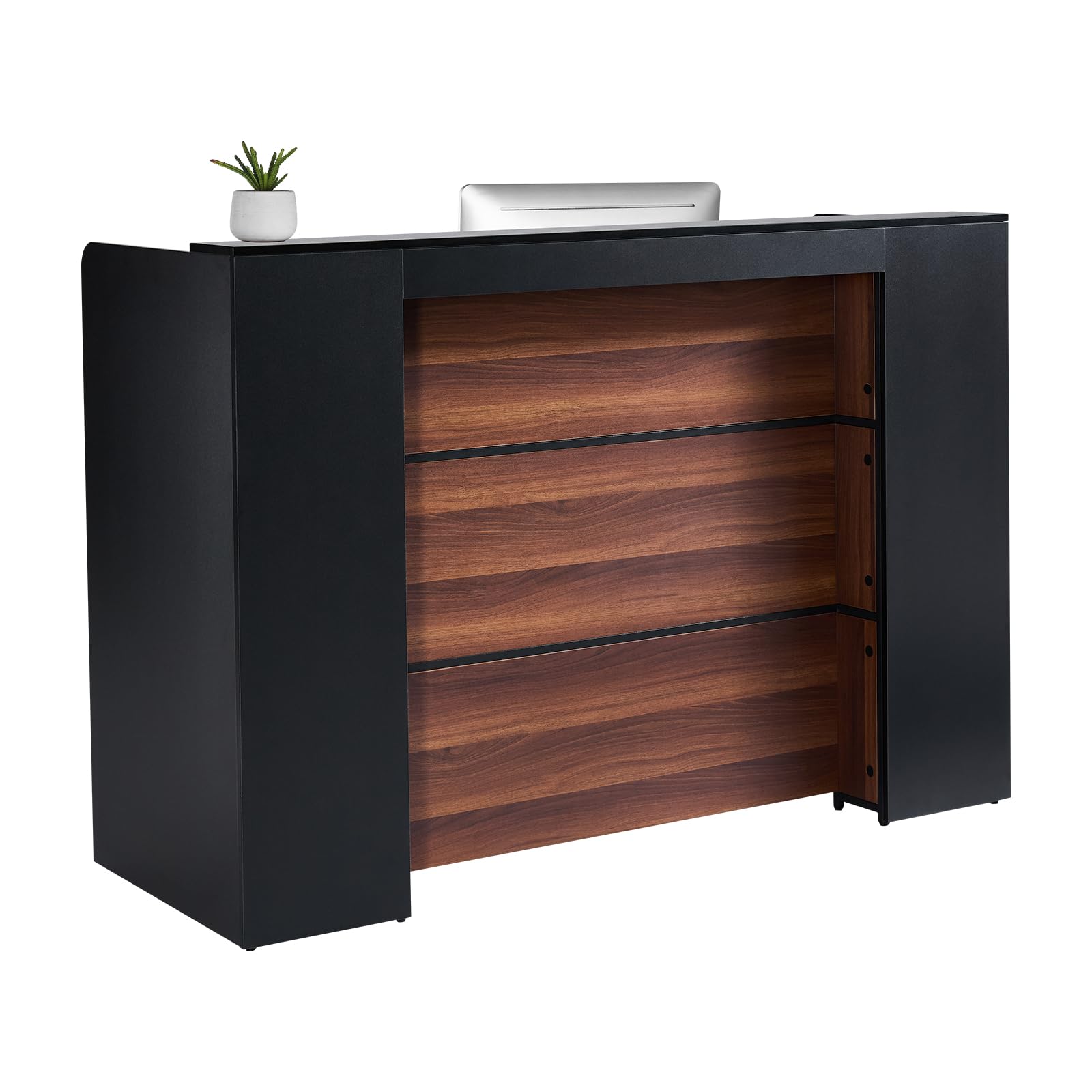 Photo 1 of ***SEE CLERK COMMENTS*** VEVOR Reception Desk, 62 Inch Rectangular Front Counter Table, Office Reception Desk Front Retail Counter with LED Light, for Checkout, Lobby, Beauty Salon and Office, Black & Brown