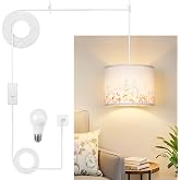Qingmiao Boho Plug in Pendant Light, Beige Shade, 3 Way Bulb, 14ft Cord | Hanging Lamp Plug in with Dimmable Bulb, 3-Way Hang