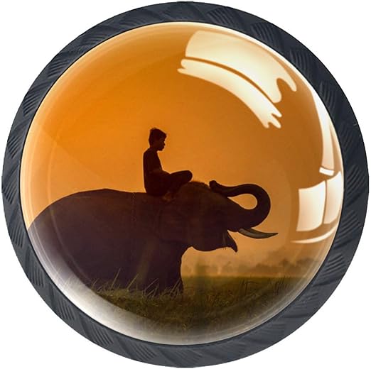 Perillas de gabinete, paquete de 4 Atardecer elefante Perillas de