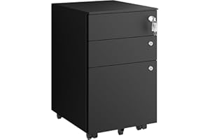 HOMSTEEL 3 Drawers File Cabinet with 3 Lock, Mobile Metal Filing Cabinet, Fully Assembled Except Casters, for Home Office, for A4, Letter, Legal File Folders, Black
