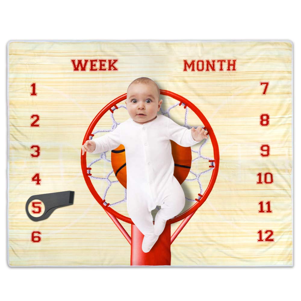 Homegician Baby Monthly Milestone Blanket Basketball, Photo Prop for Newborn Growth Photography – Basketball Sports Month Blanket (Basketball)