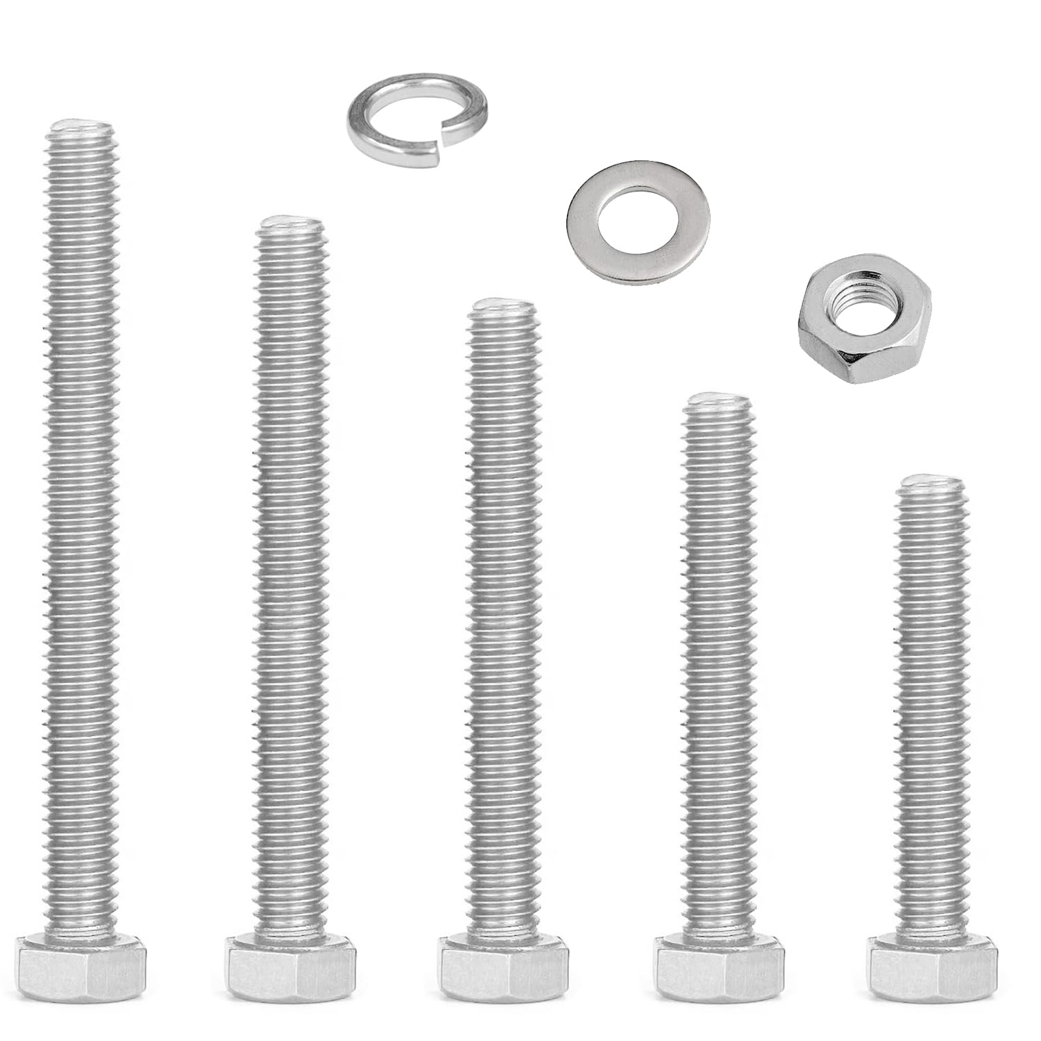 M8 Nuts And Bolts Set,Stainless Steel Hex Bolts Sets With Washers,Longer Machine Screws Assorted,Fully Threaded Bolts For Car,Bike,Furniture,Ship,Construction,Mechanical(50/60/70/80/90mm)(M8)