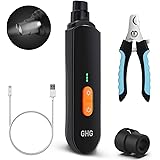 GHG Dog Nail Grinder Upgraded - Professional LED Lighting 3-Speed Rechargeable Pet Nail Trimmer with Clippers, Quite Low Nois