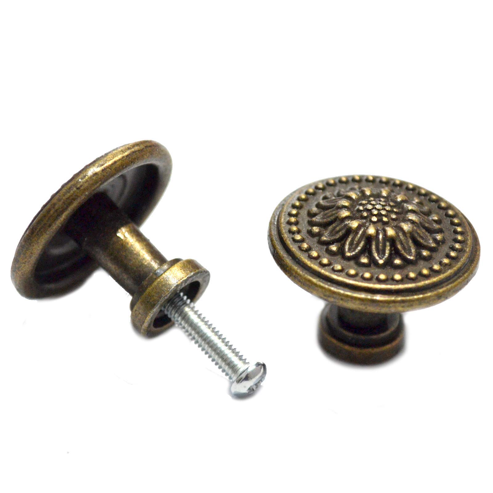 SMY 8 PCS Bronze Knobs Antique Round Drawer Handles Vintage Pulls Single Hole Decorative Floral Hardware for Furniture Cabinet Cupboard Dresser (Dia:1-1/4", Height:1")