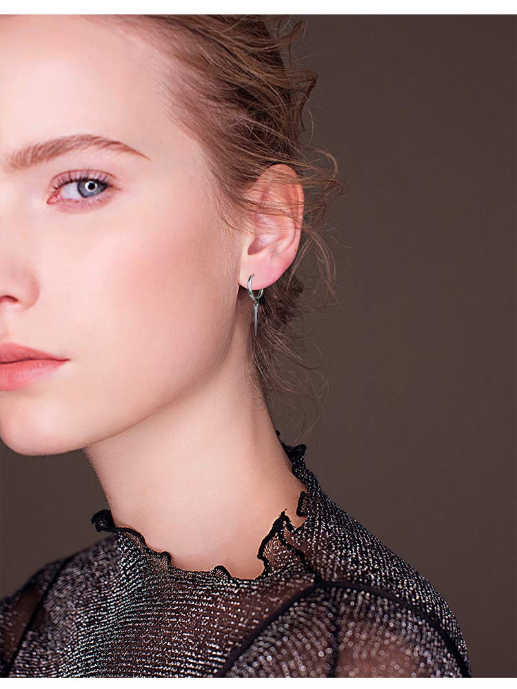 Dtja Minimalist Spike Dangle Drop Hoop Earrings for Women Girls 925 Sterling Silver Charms Hoops Cuff Cartilage Stud Tragus Helix Wrap Geometric Hypoallergenic Fashion Personalized Punk