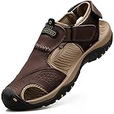 VISIONREAST Mens Leather Sandals - Outdoor Hiking & Waterproof Athletic Sports Sandals - Fisherman Beach Shoes with Closed Toe
