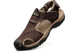 VISIONREAST Mens Leather Sandals - Outdoor Hiking & Waterproof Athletic Sports Sandals - Fisherman Beach Shoes with Closed Toe