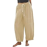 Himosyber Womens Baggy Wide Leg Pants Casual Loose Elastic Drawstring Waist Harem Pants with Pockets