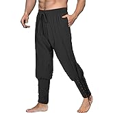 Teyujosem Men's Pirate Pants Renaissance Medieval Viking Pants Linen Ankle Banded Trousers Halloween Costume