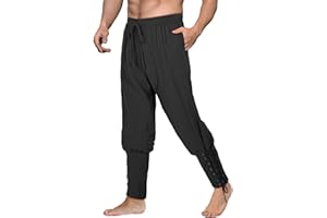 Teyujosem Men's Pirate Pants Renaissance Medieval Viking Pants Linen Ankle Banded Trousers Halloween Costume
