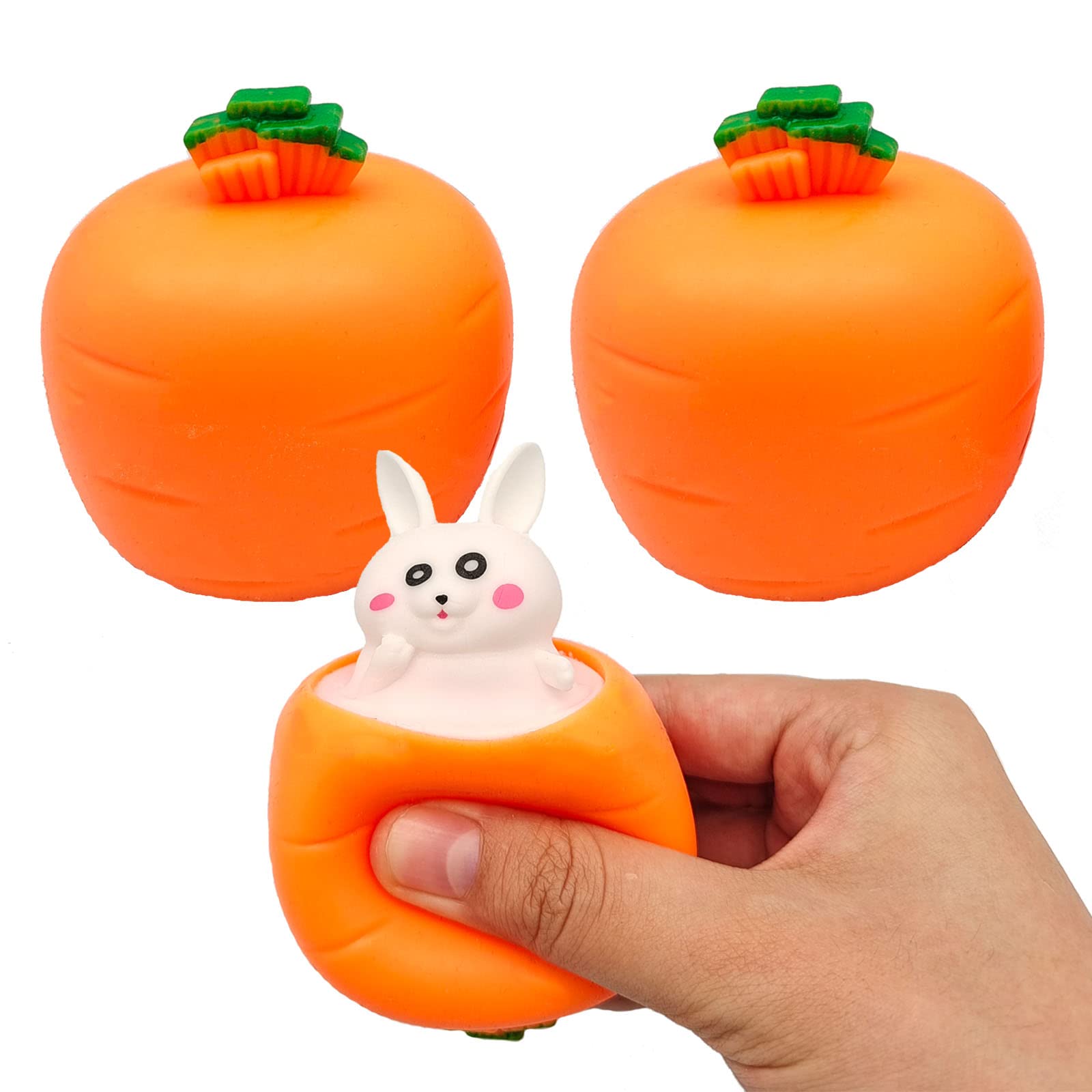 R-LOMU 3 PCS Set Squeeze Toys Squishes Carrot Rabbit Fidget Toys Pop Up Squishy Rabbit in Carrot Stress Relief for Kids & Adult Tricky Funny Novelty Toy, Ideal Easter Gift