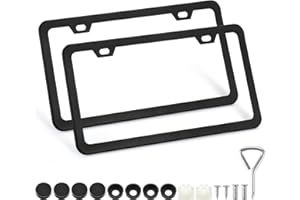 PBPAO 2 Pack License Plate Frames, 2 Holes Matte Black License Plate Frame,Aluminum License Plate Holder with Free Screws Fasteners Caps and Tool