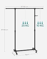 SONGMICS Clothes Rack with Castors Adjustable Height 97-165 cm Black LLR001B01 view 6